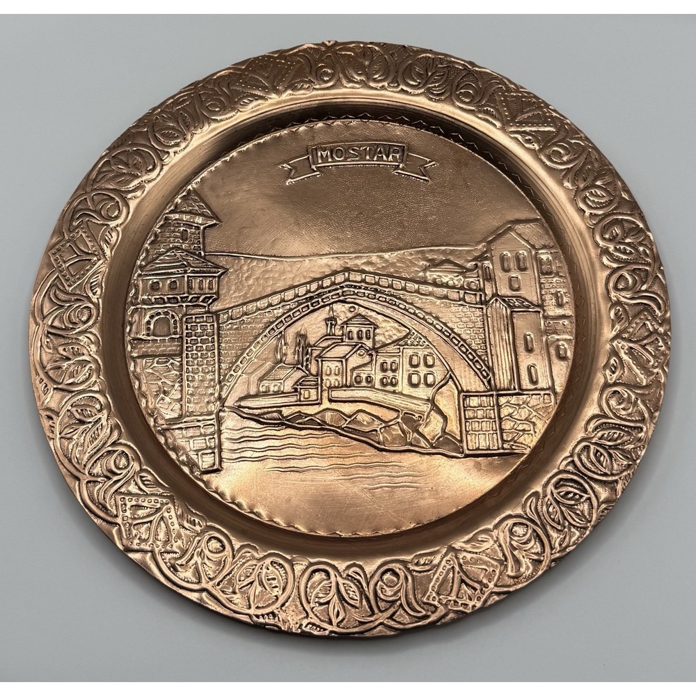 Vintage Copper Wall Plate Charger Mostar Stari Most Repoussé Bosnia Bridge